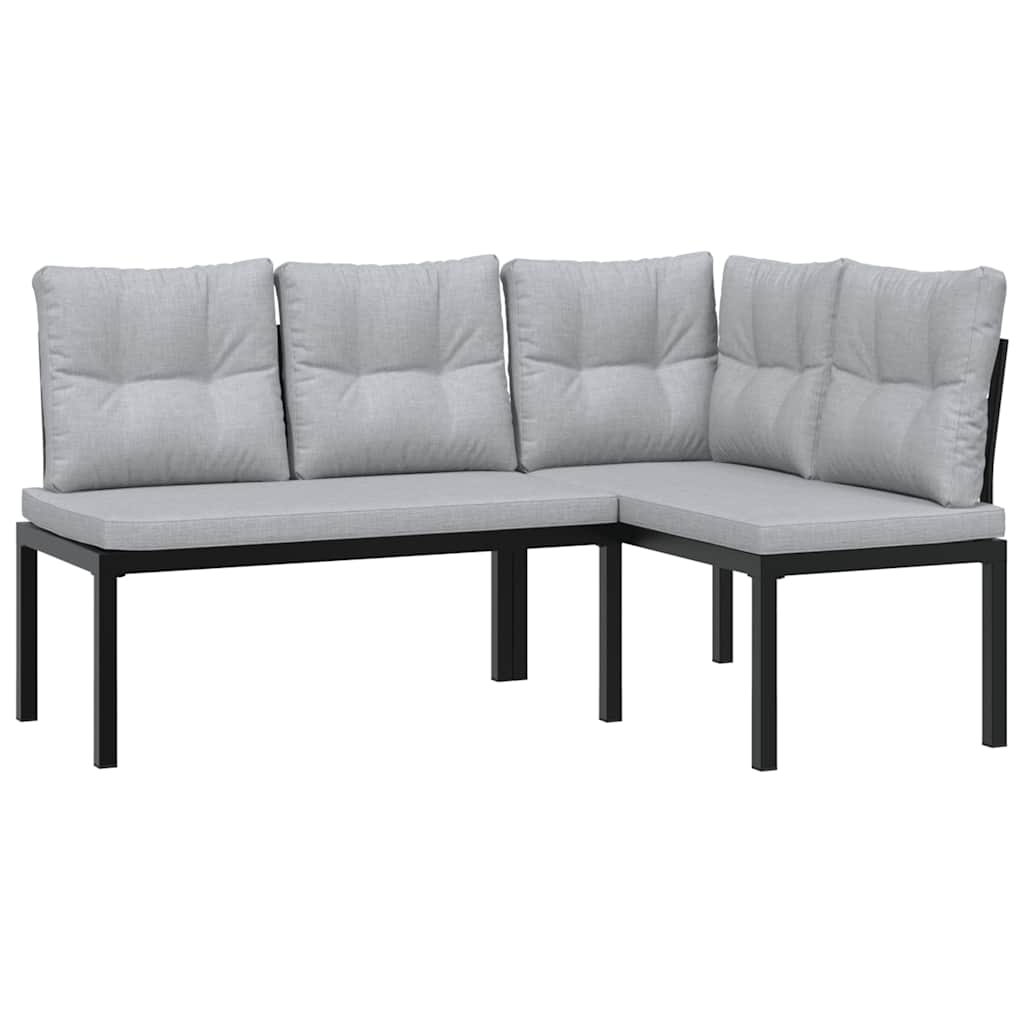Bancos de jardim com almofadões 4 pcs aço revestido a pó preto