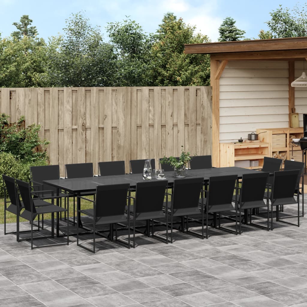 17 Pcs conjunto de jantar para jardim textilene preto