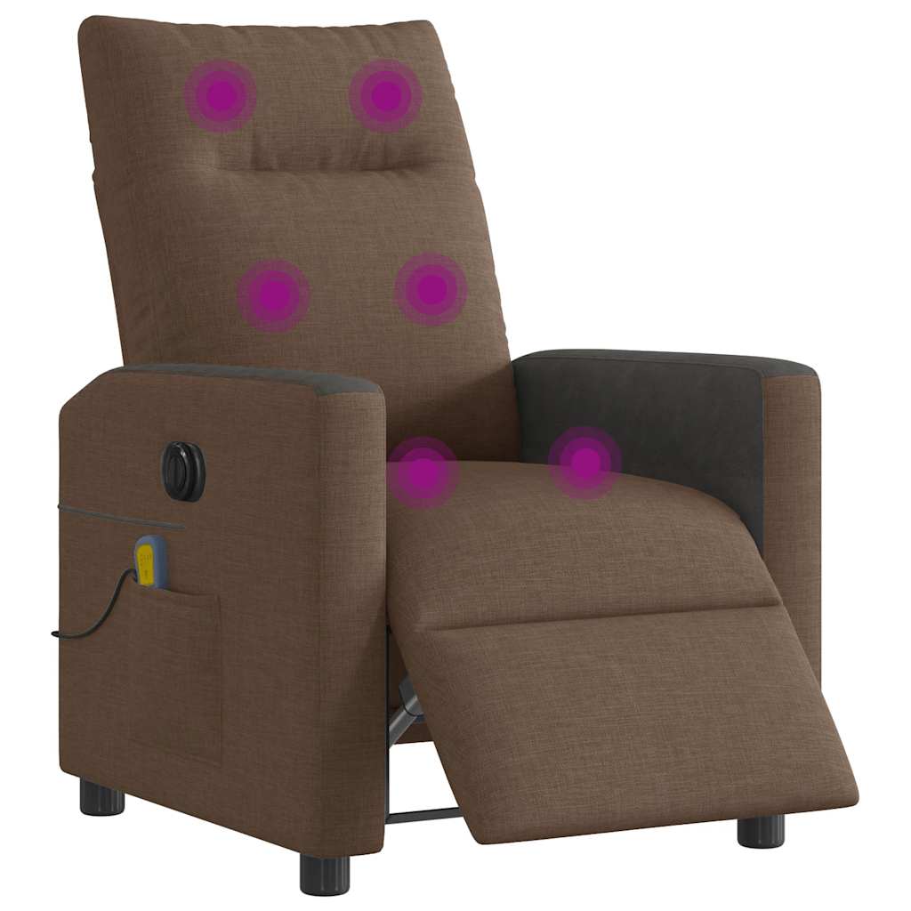 Poltrona de massagens reclinável elétrica tecido castanho