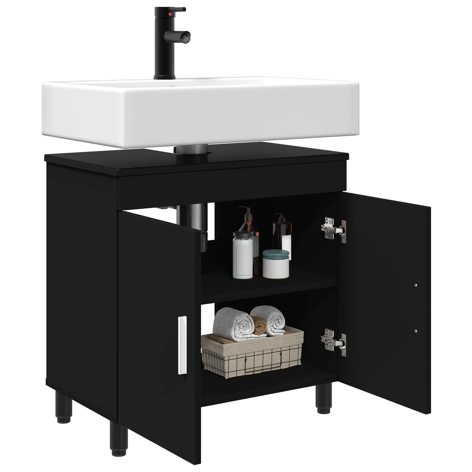 Unidade de vaidade para banheiro preto 60 x 35 x 60 cm