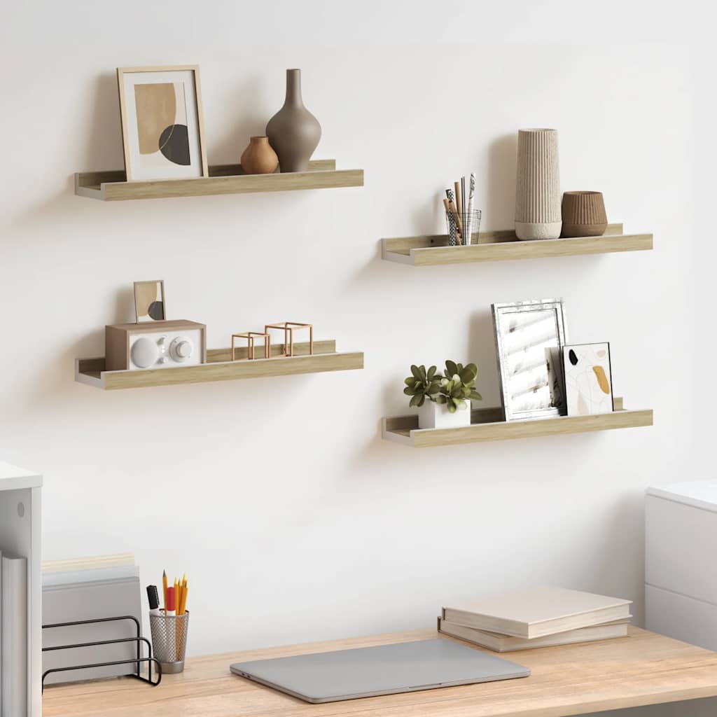 Prateleiras de parede 4 pcs 40x9x3 cm branco e carvalho sonoma