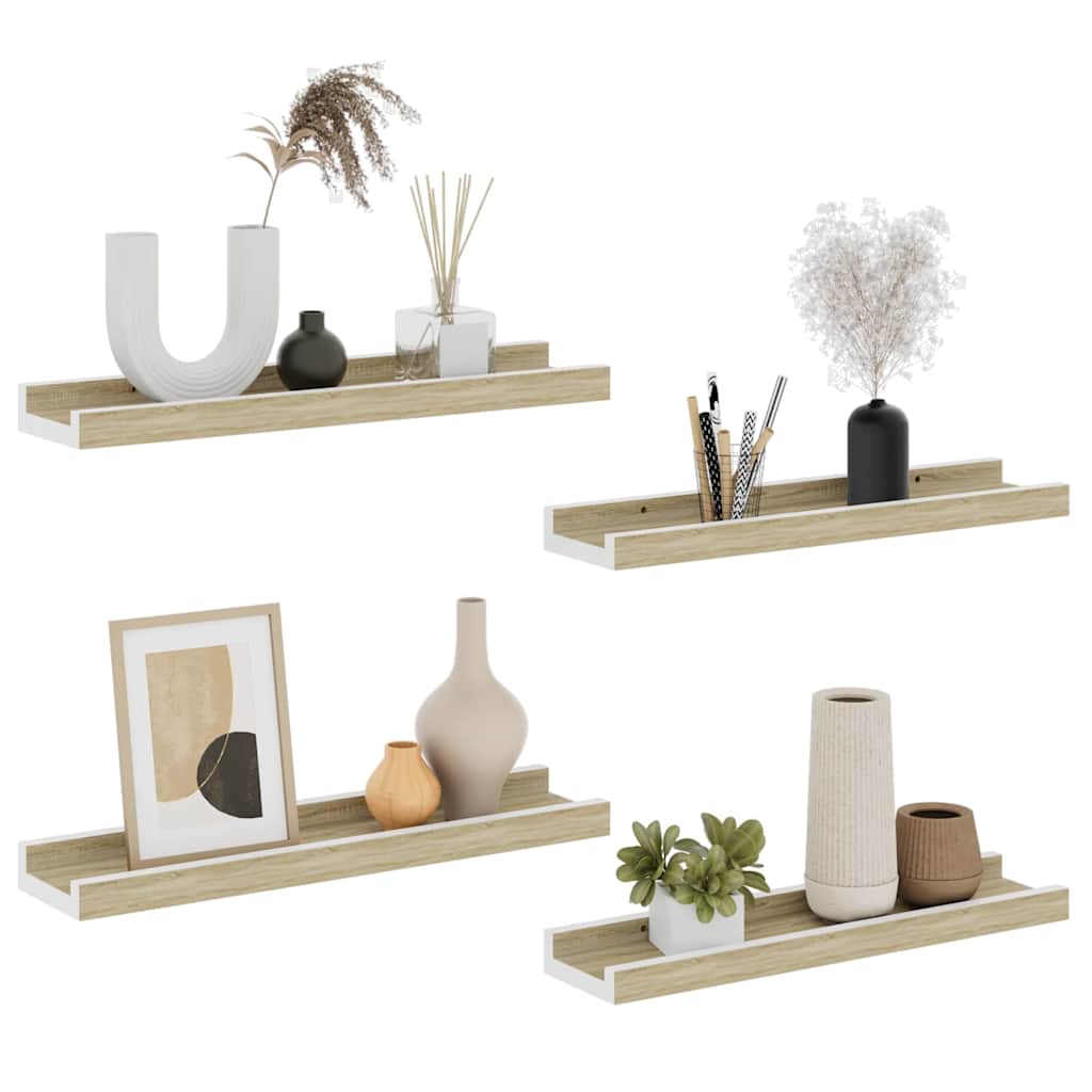 Prateleiras de parede 4 pcs 40x9x3 cm branco e carvalho sonoma