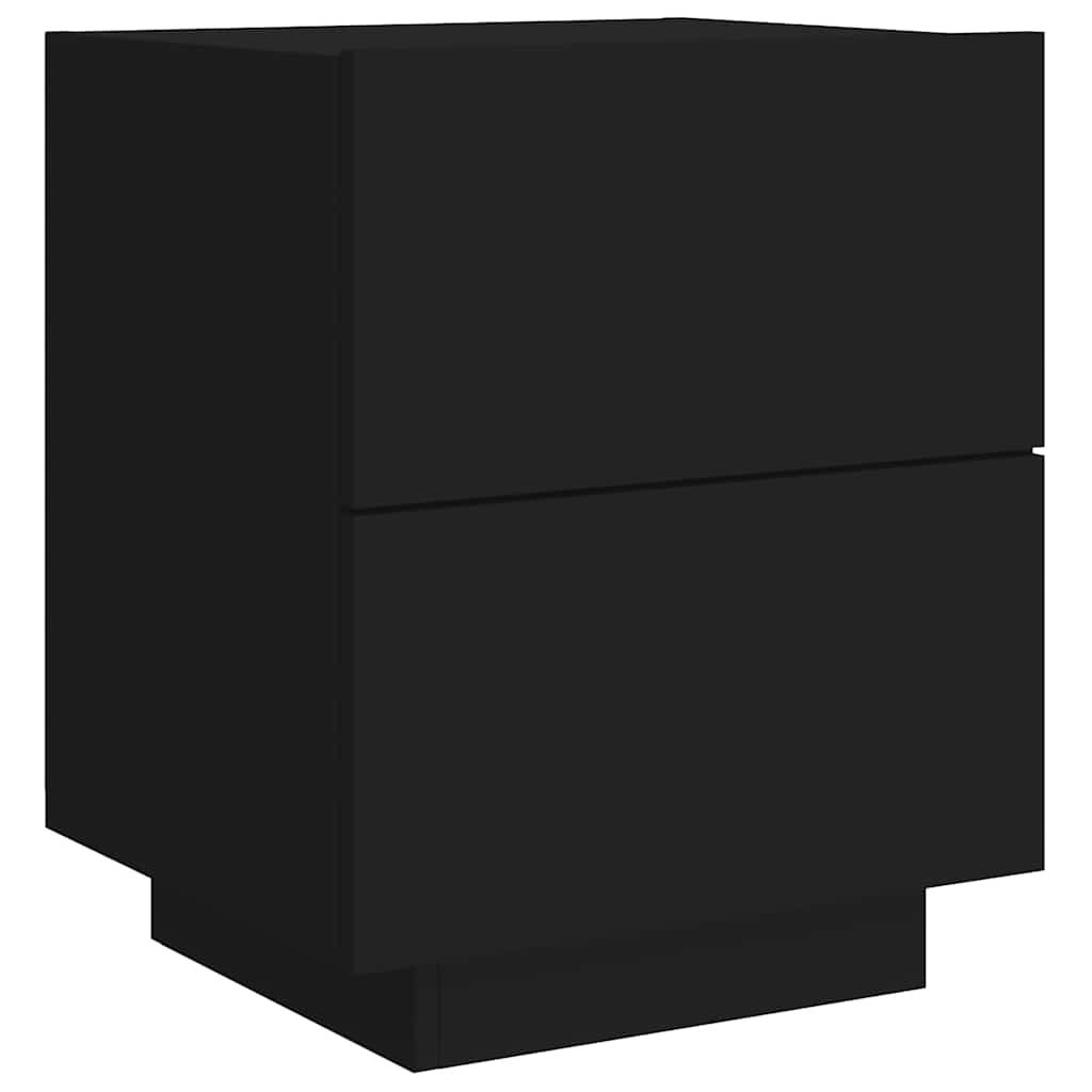 Mesa de cabeceira com luzes LED derivados de madeira preto