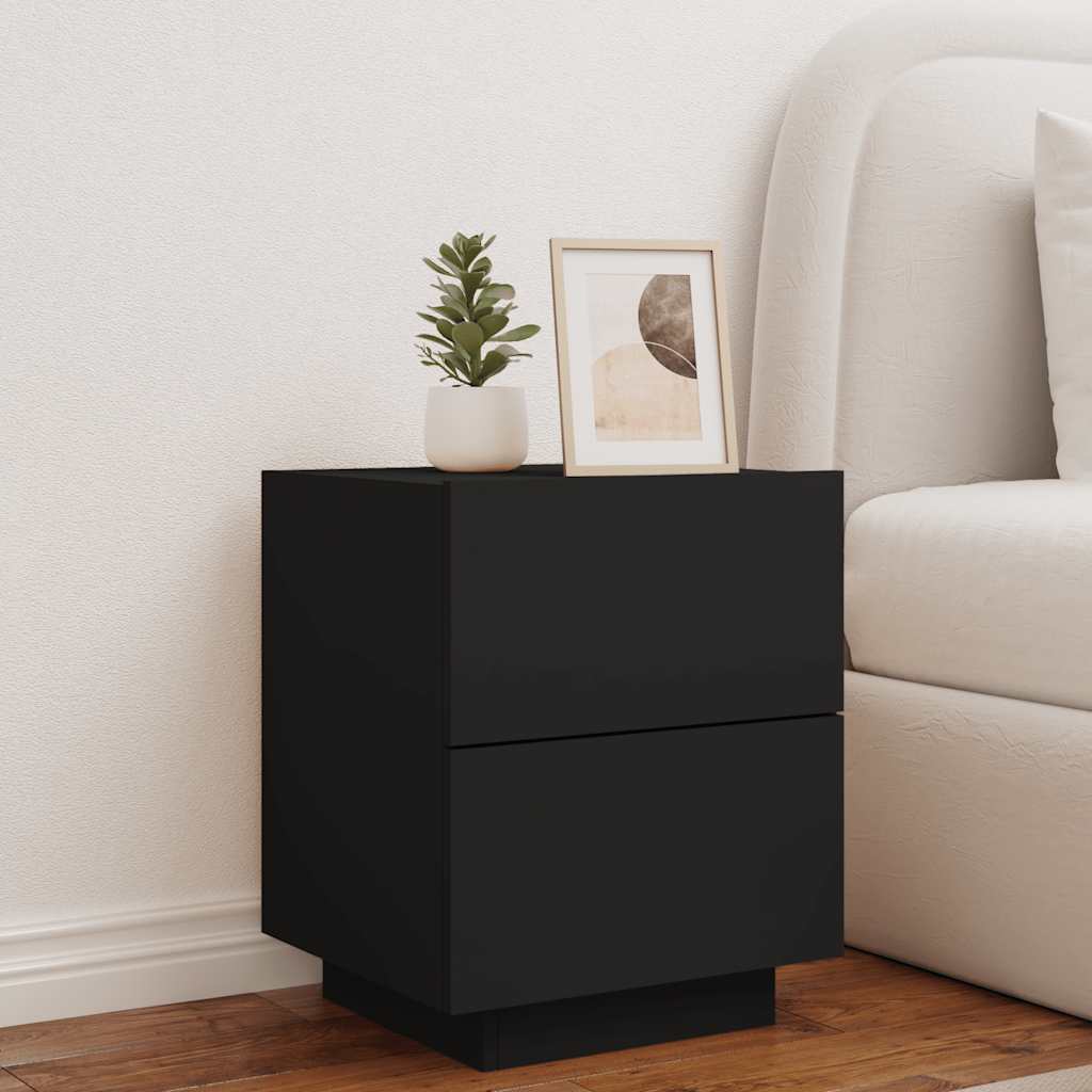 Mesa de cabeceira com luzes LED derivados de madeira preto