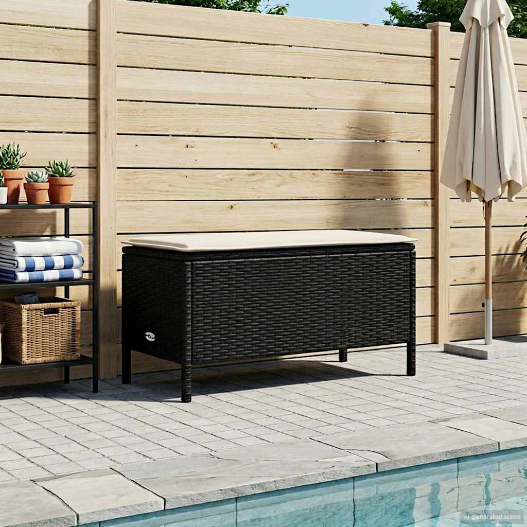 Pufe de jardim preto e creme 80 x 38 x 45 cm rattan de PE