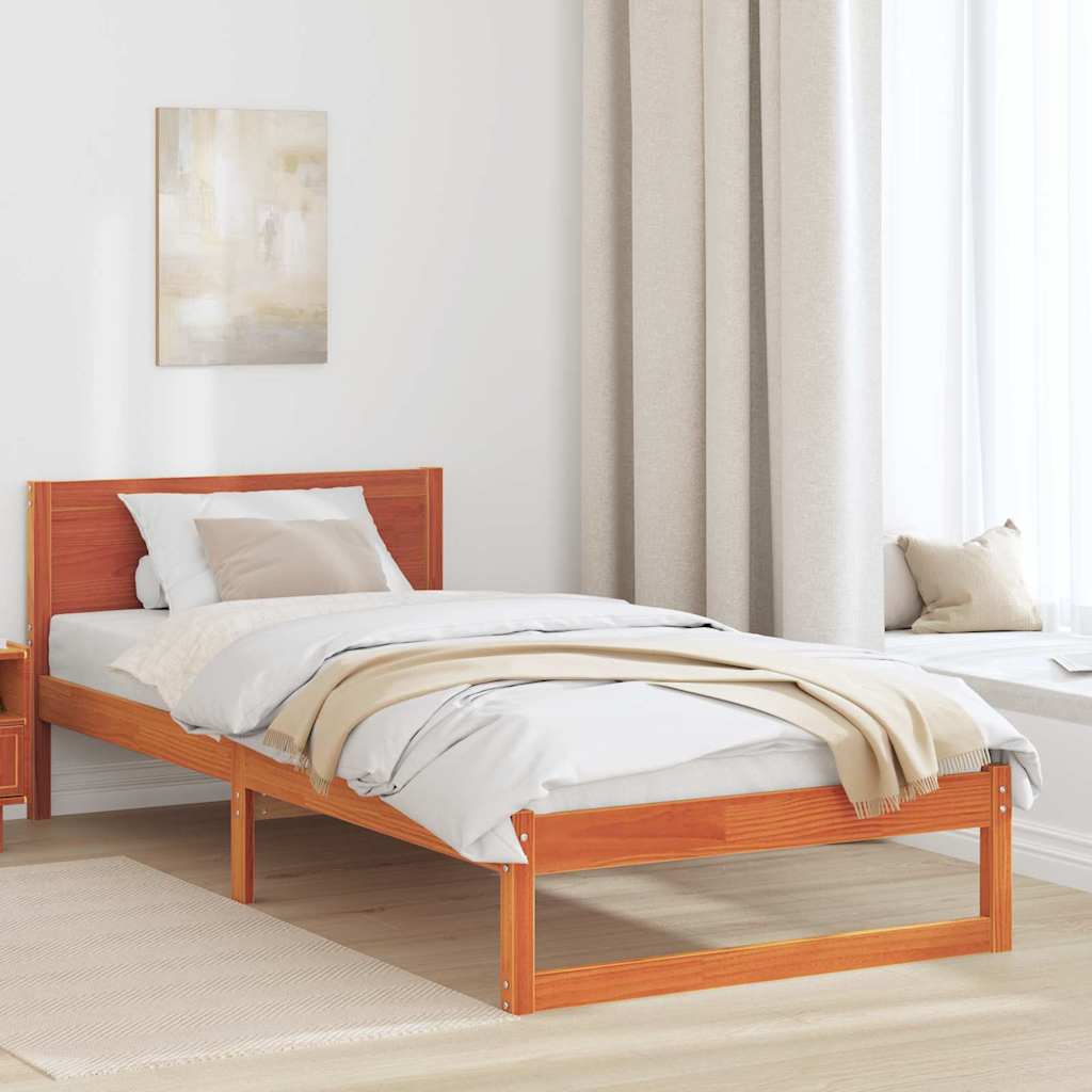 Estrutura da cama com cabeceira marrom cera 80 x 200 cm