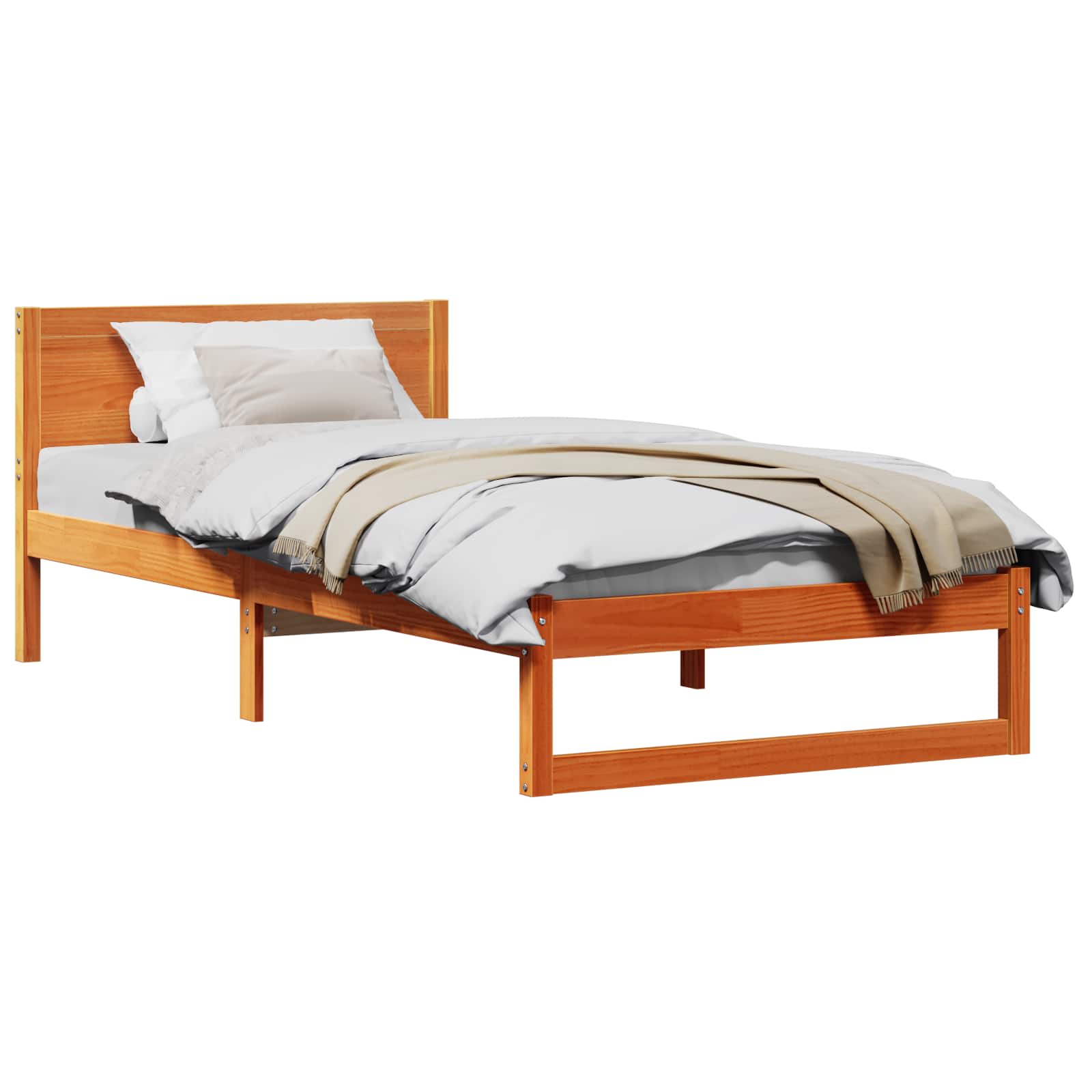 Estrutura da cama com cabeceira marrom cera 80 x 200 cm