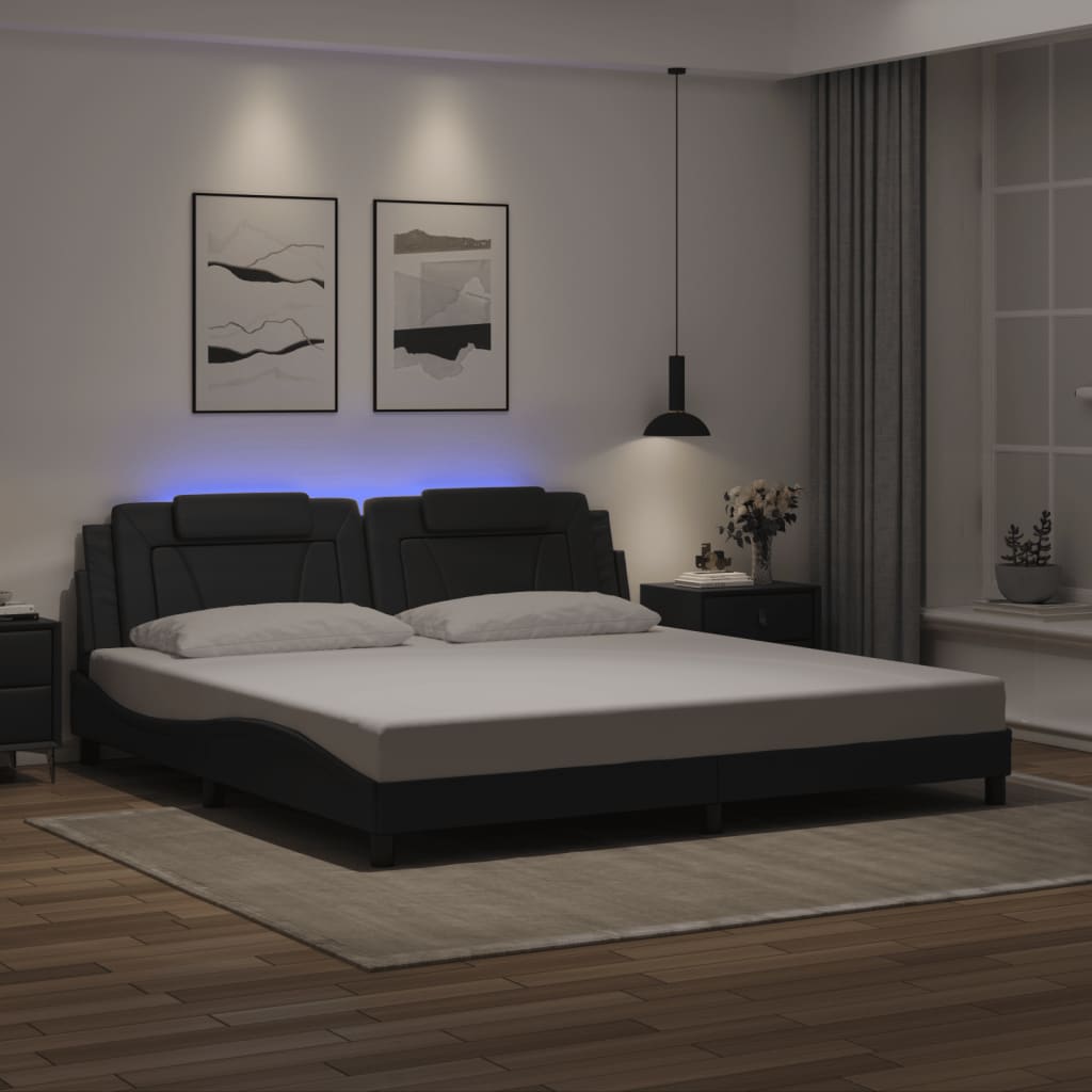 Estrutura de cama viana com LED sem colchão 200x200cm preto