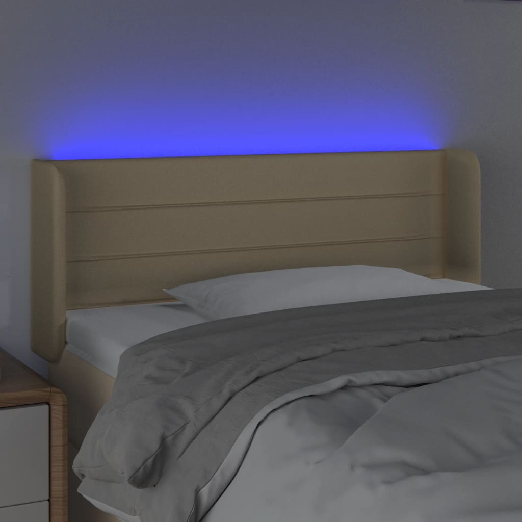 Cabeceira de cama c/ luzes LED tecido 83x16x78/88 cm cor creme