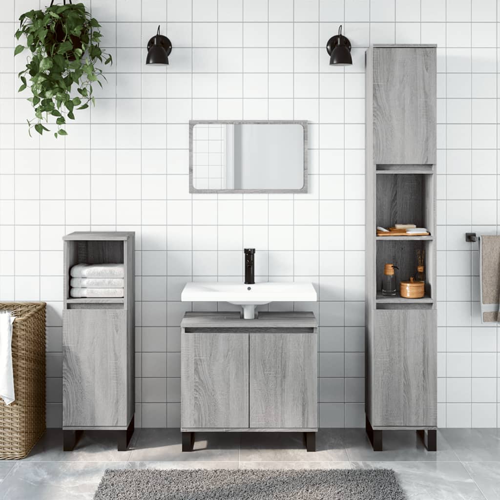 3 Pcs conjunto móveis wc derivados de madeira cinzento sonoma