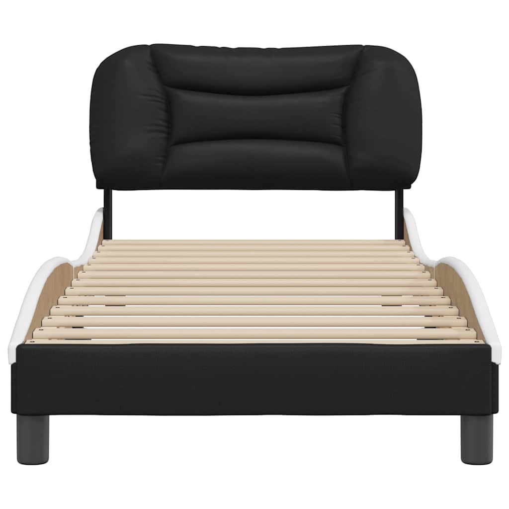 Estrutura de cama sem colchão hvar couro artificial preto e branco
