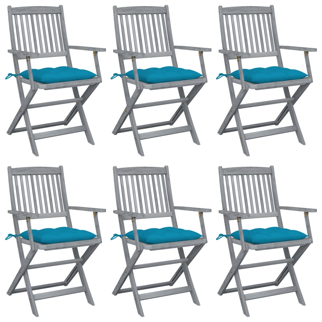 Cadeiras exterior dobráveis c/ almofadões 6 pcs acácia maciça