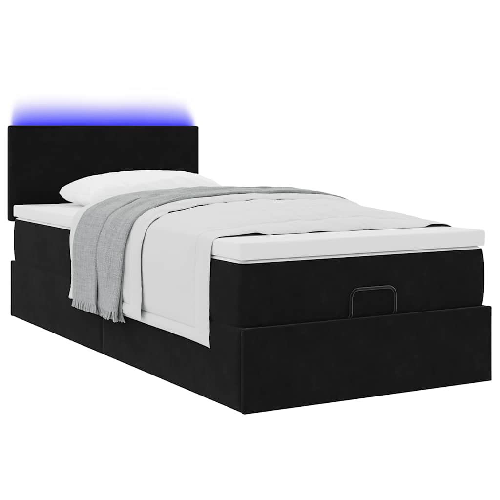 Estrutura de cama otomana com colchão preto 100x200cm veludo