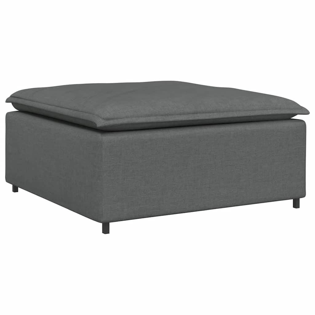 Sofá modular com pufes e almofadas tecido cinzento-escuro