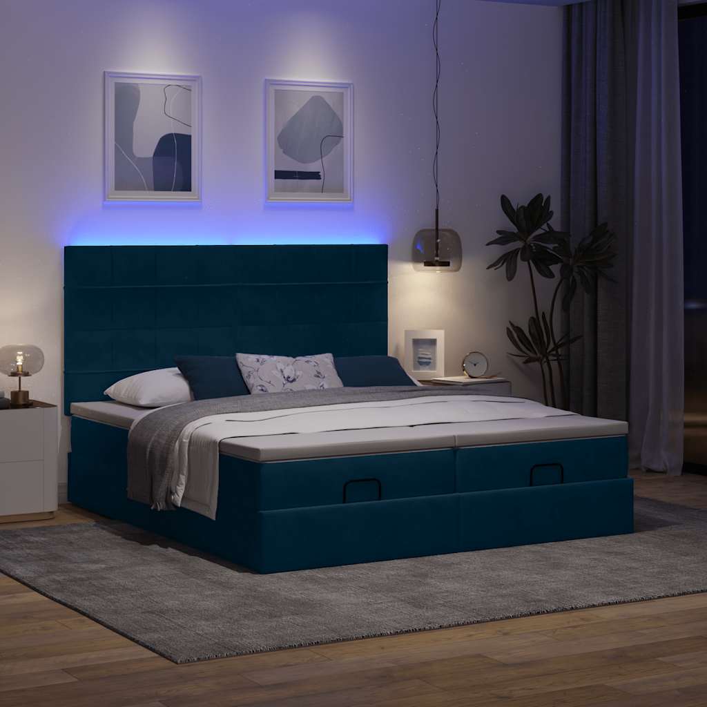 Estrutura cama otomana colchões 180x200 cm veludo azul escuro