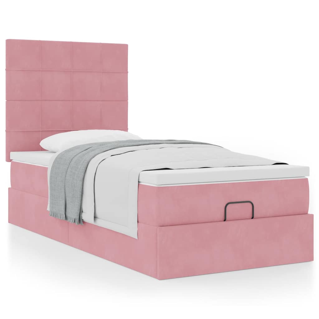 Moldura de cama otomana com colchões rosa 100x200cm veludo