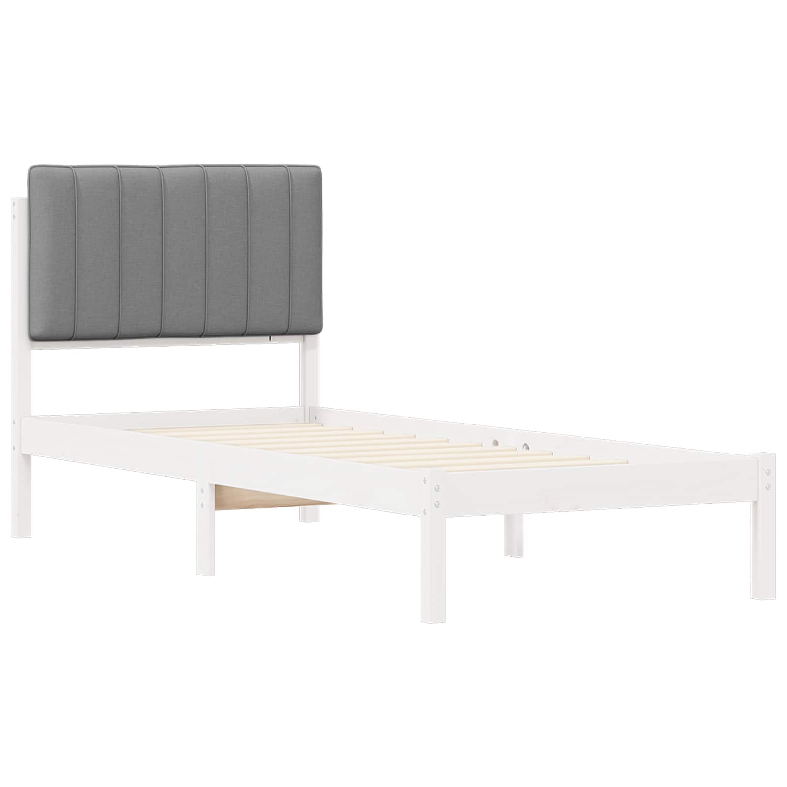 Estrutura de cama com cabeceira estofada cinzento-claro