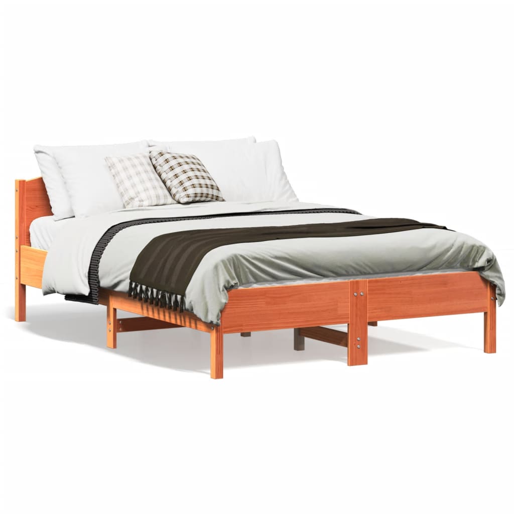 Cama sem colchão 135x190 cm madeira pinho maciça castanho-mel