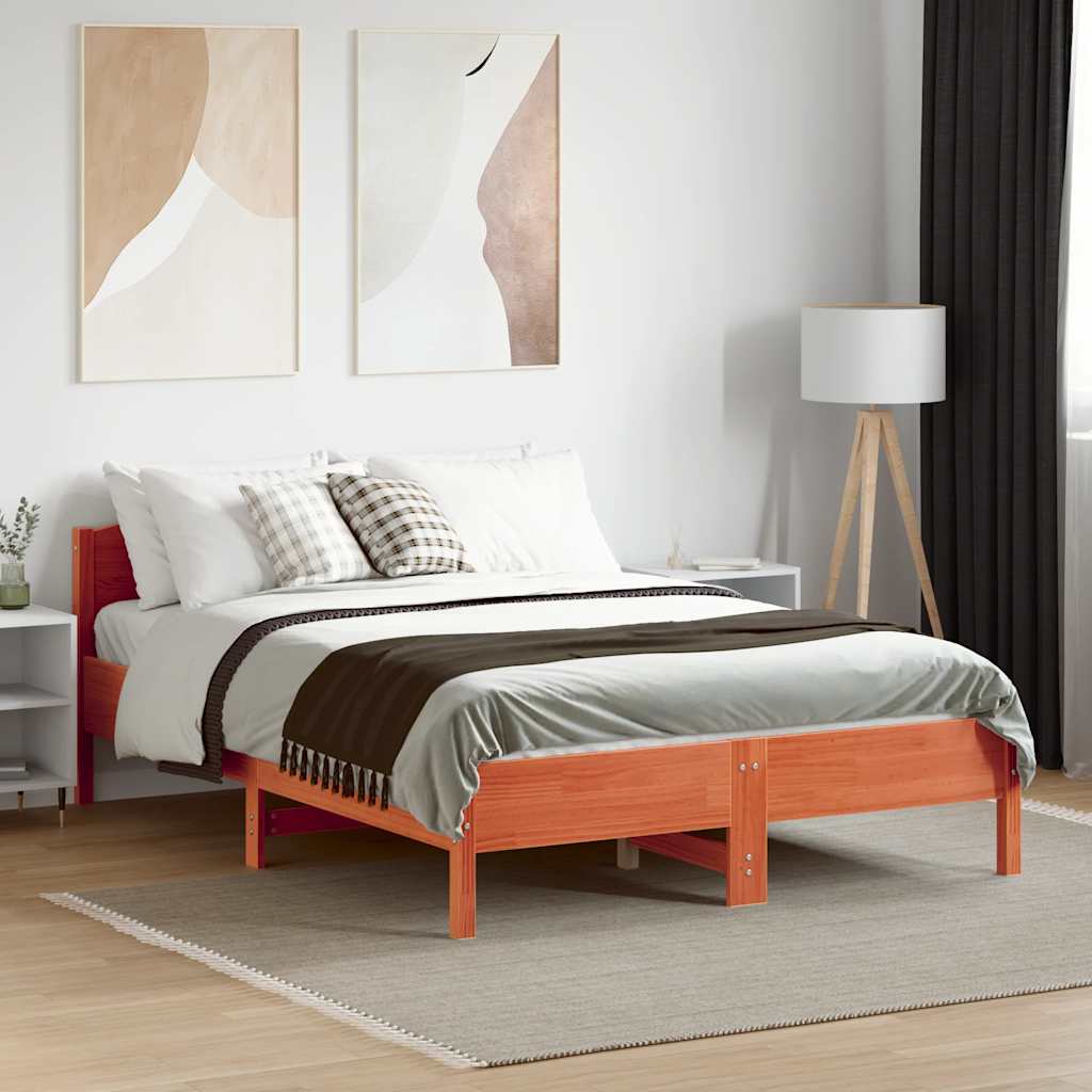 Cama sem colchão 135x190 cm madeira pinho maciça castanho-mel