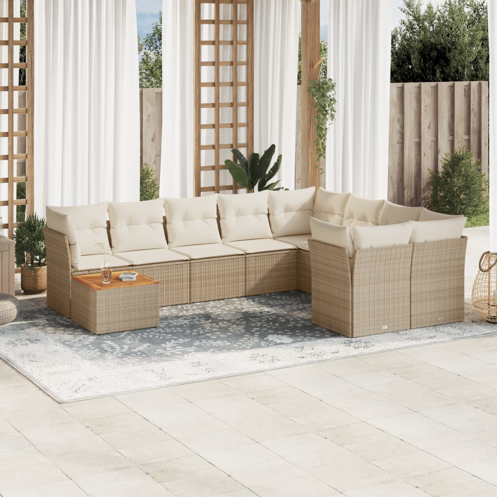 10 Pcs conjunto de sofás p/ jardim com almofadões vime PE bege