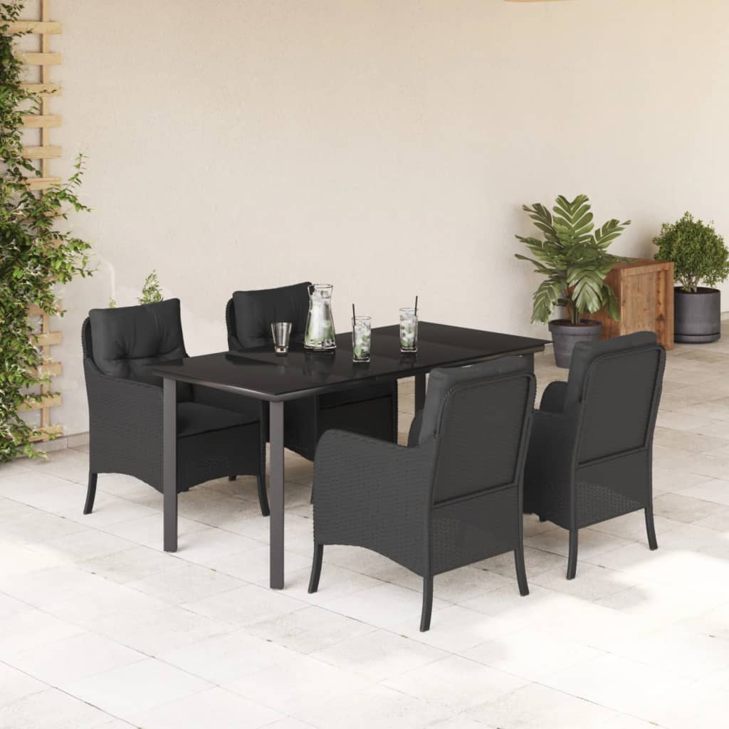 5 Pcs conjunto de jantar p/ jardim c/ almofadões vime PE preto