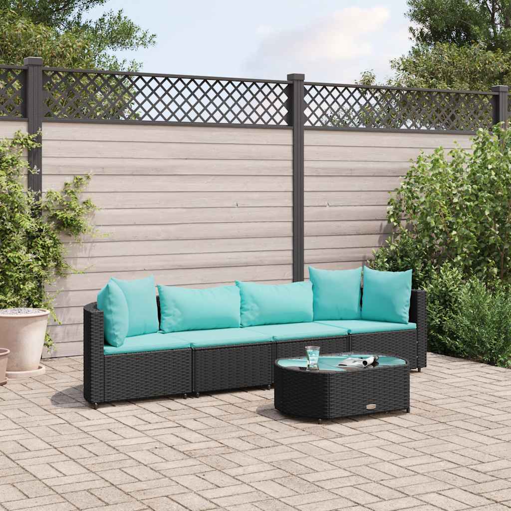 5 Pcs conjunto sofás de jardim com almofadões vime PE preto