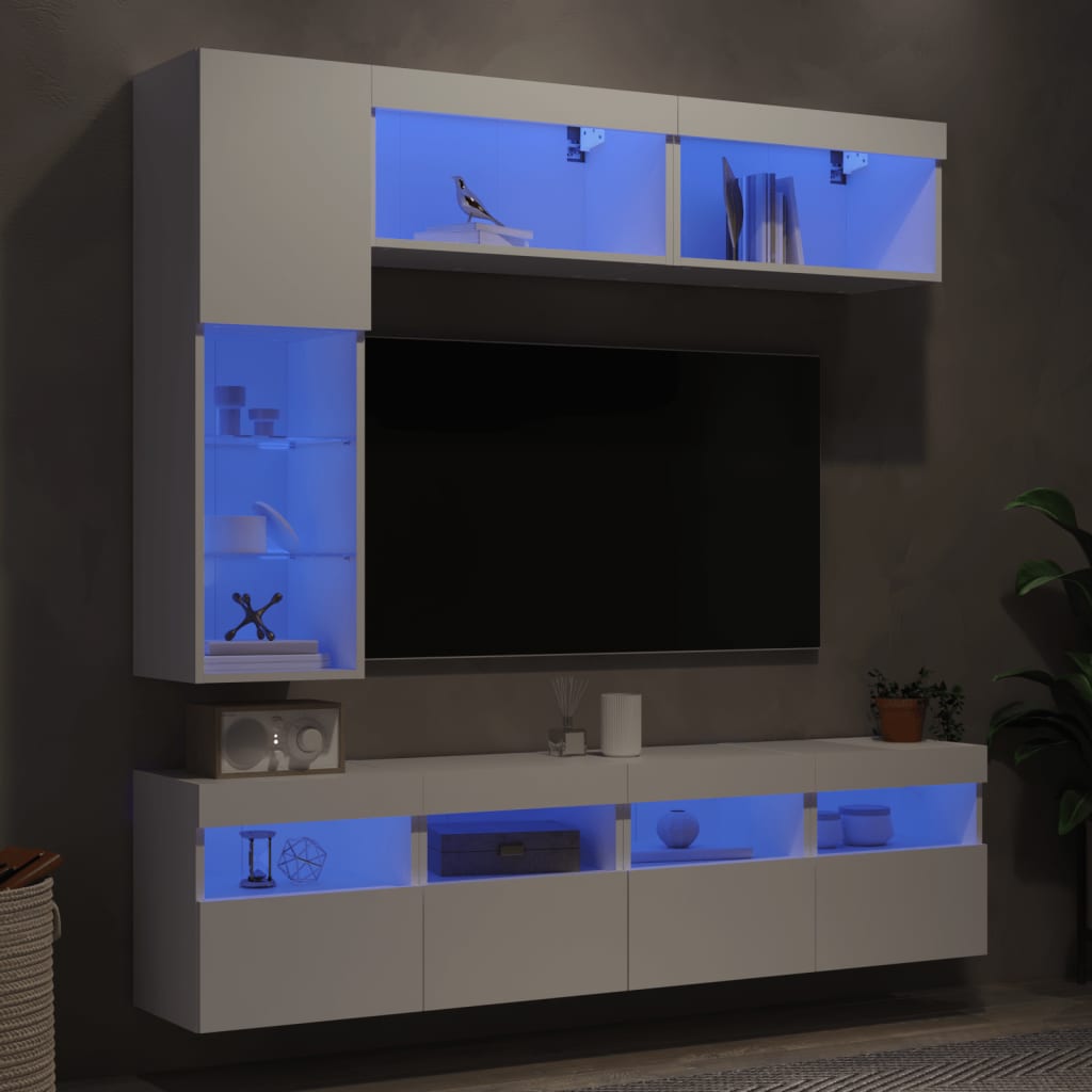 7 Pcs conjunto de móveis de parede para TV com luzes LED branco