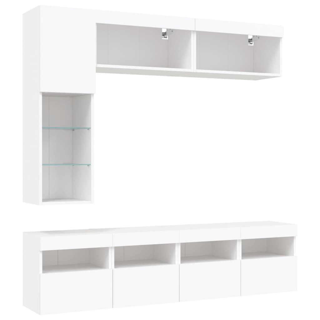 7 Pcs conjunto de móveis de parede para TV com luzes LED branco
