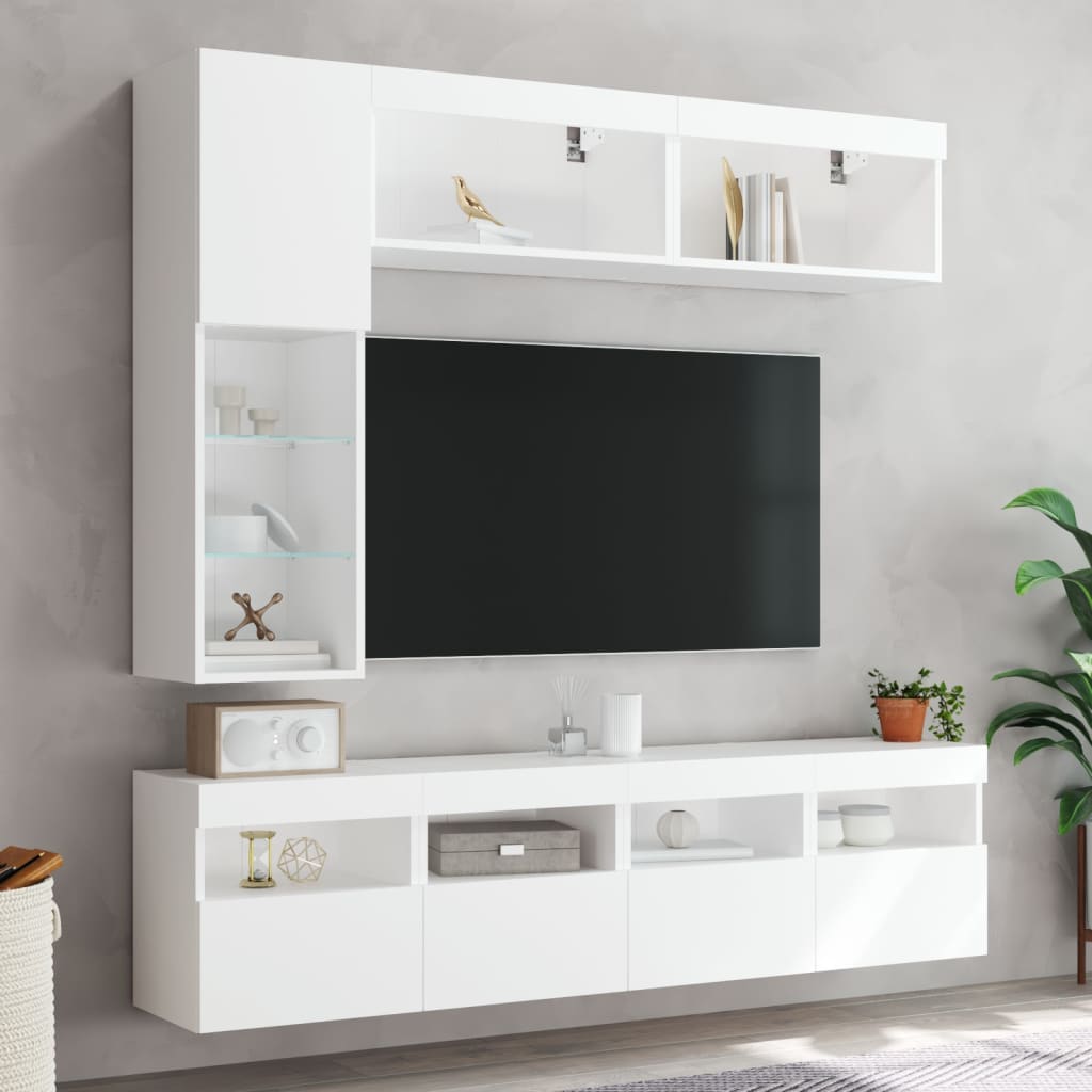 7 Pcs conjunto de móveis de parede para TV com luzes LED branco