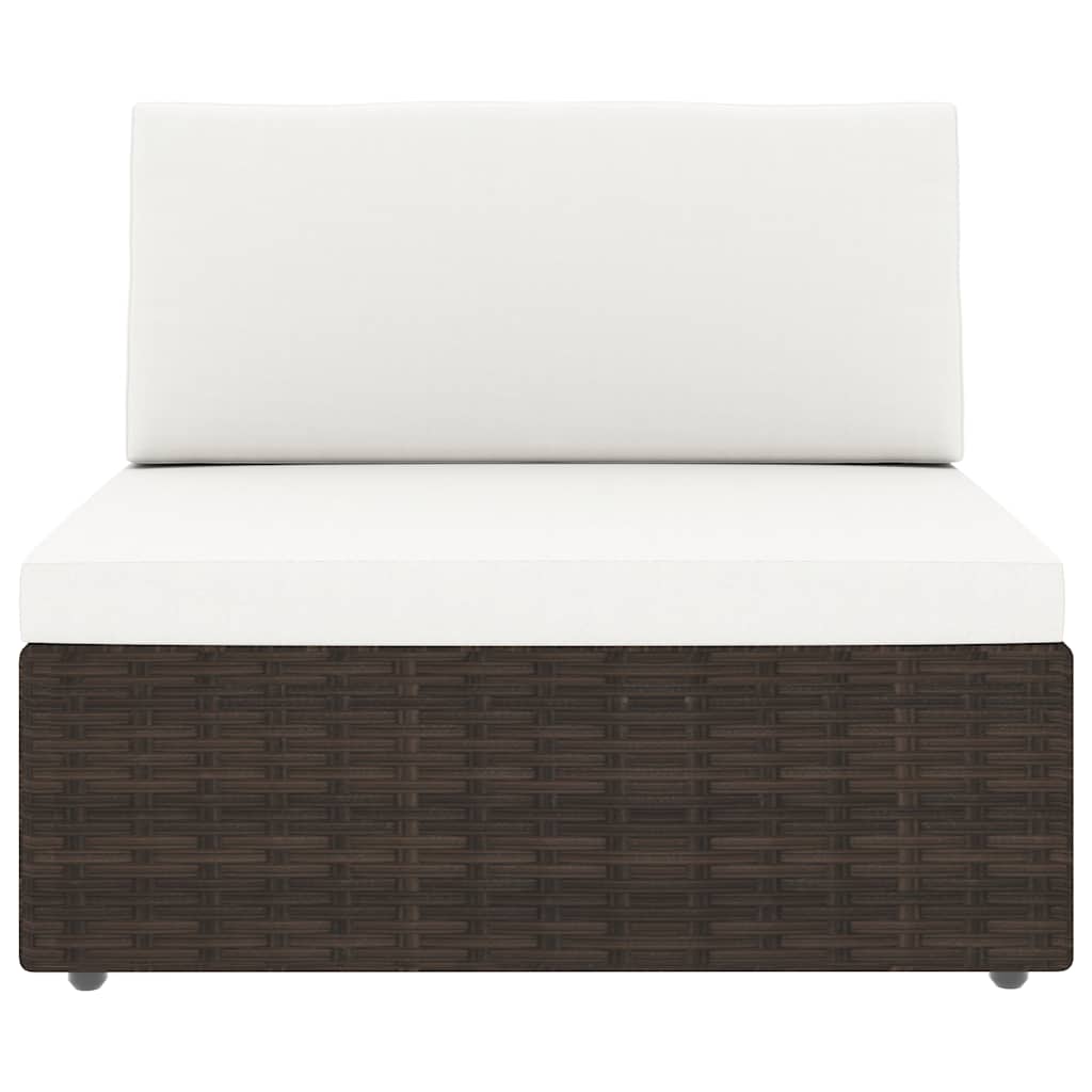 5 Pcs conjunto lounge p/ jardim c/ almofadões vime PE castanho