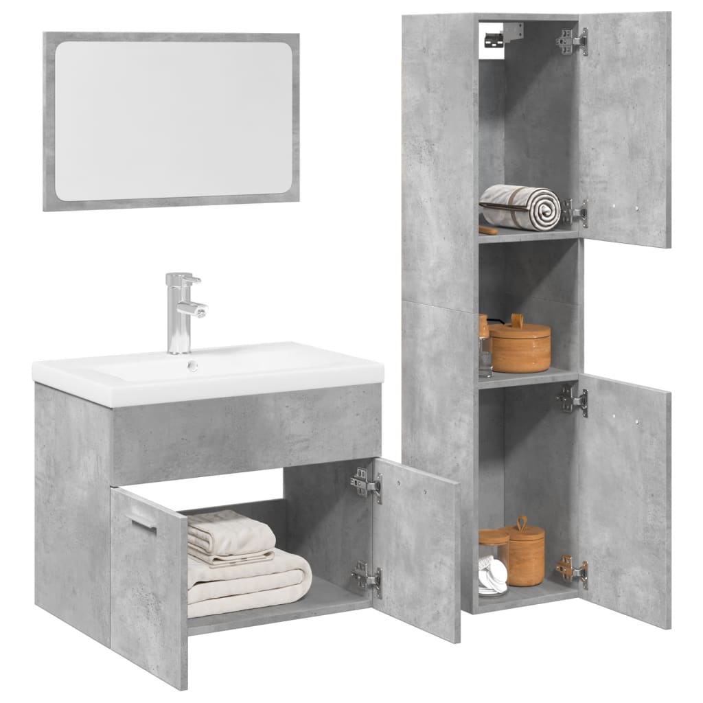 4 Pcs conj. móveis casa banho derivados madeira cinza cimento