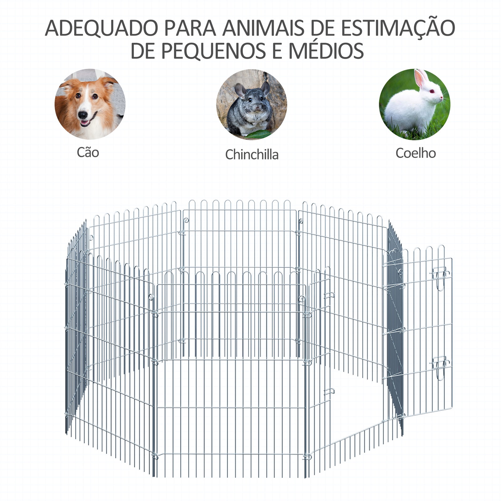 Parque para animais de estimação com 8 paineis 63x91cm cerca para animais de estimação com porta com trava para jardim pátio exterior prata