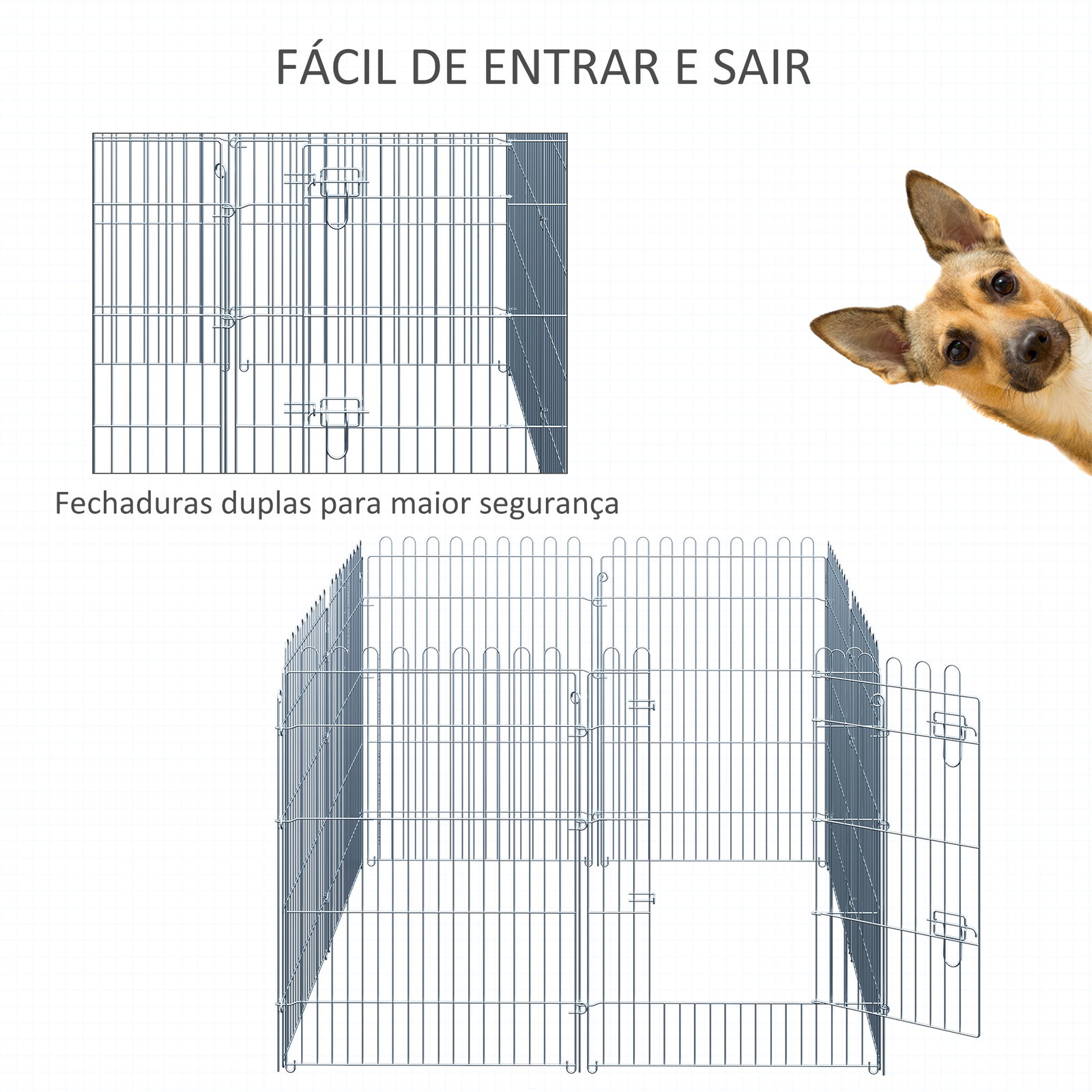 Parque para animais de estimação com 8 paineis 63x91cm cerca para animais de estimação com porta com trava para jardim pátio exterior prata