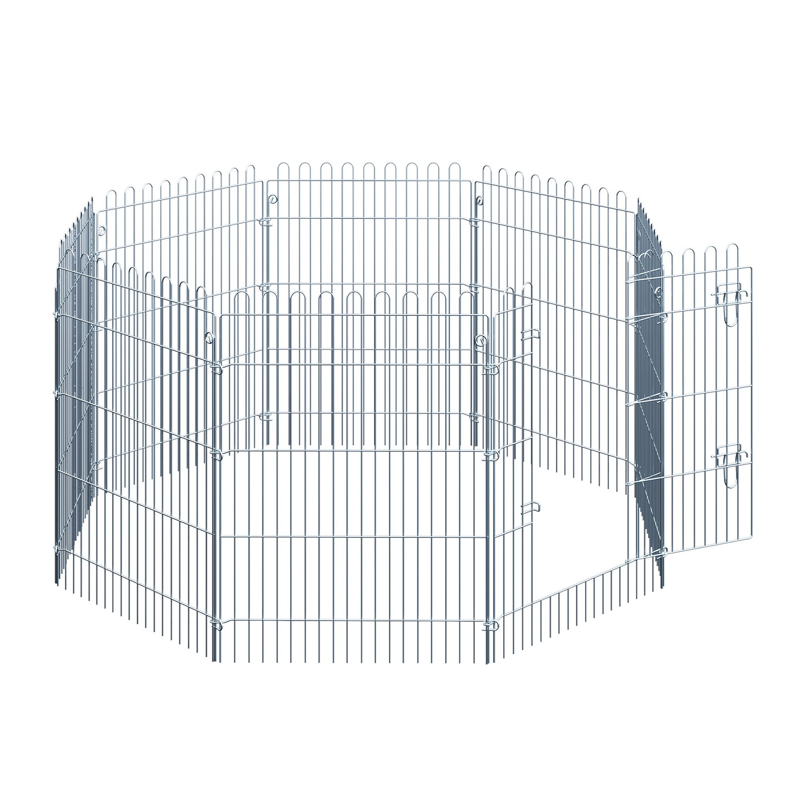 Parque para animais de estimação com 8 paineis 63x91cm cerca para animais de estimação com porta com trava para jardim pátio exterior prata