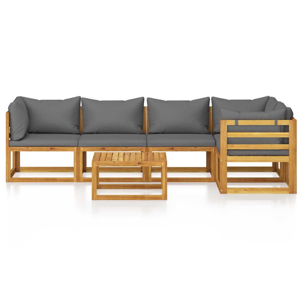 6 Pcs conjunto lounge de jardim com almofadões acácia maciça