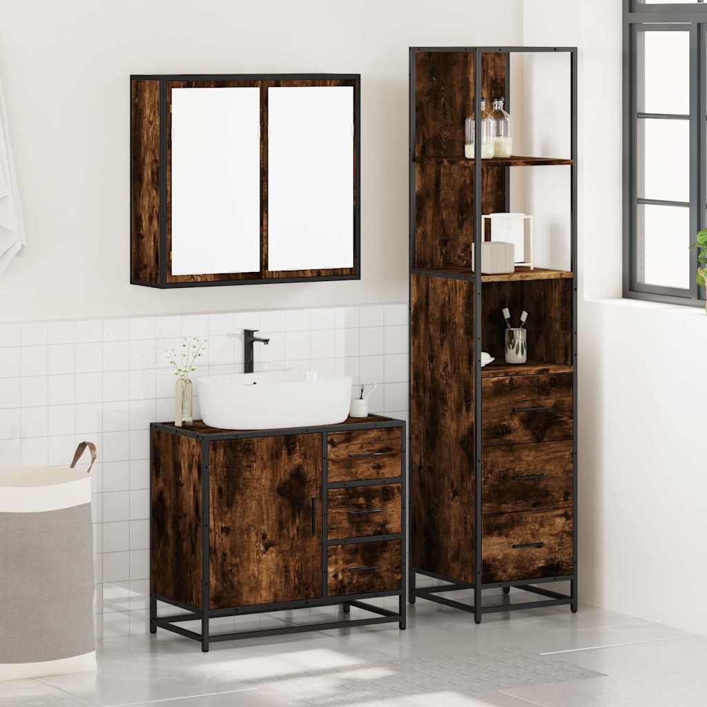 3 Pcs conjunto de móveis wc madeira processada carvalho fumado