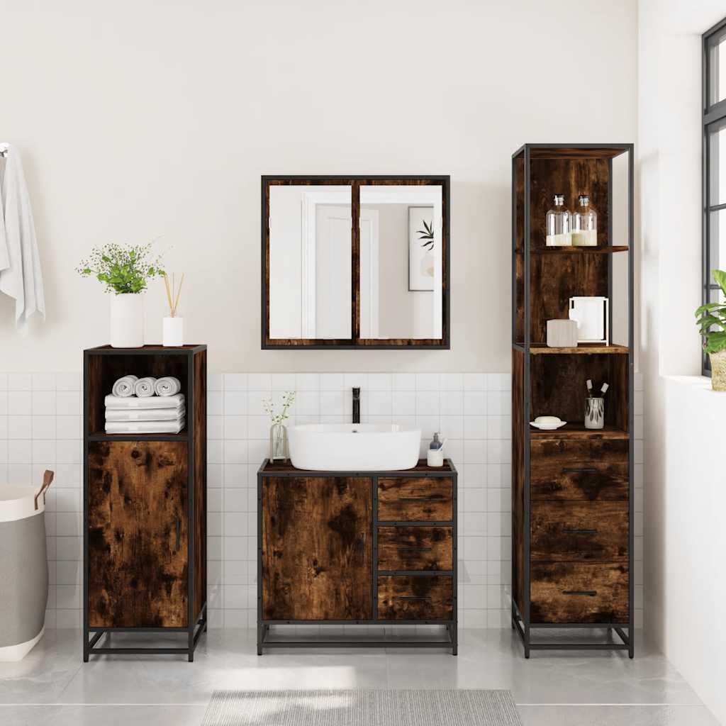 3 Pcs conjunto de móveis wc madeira processada carvalho fumado