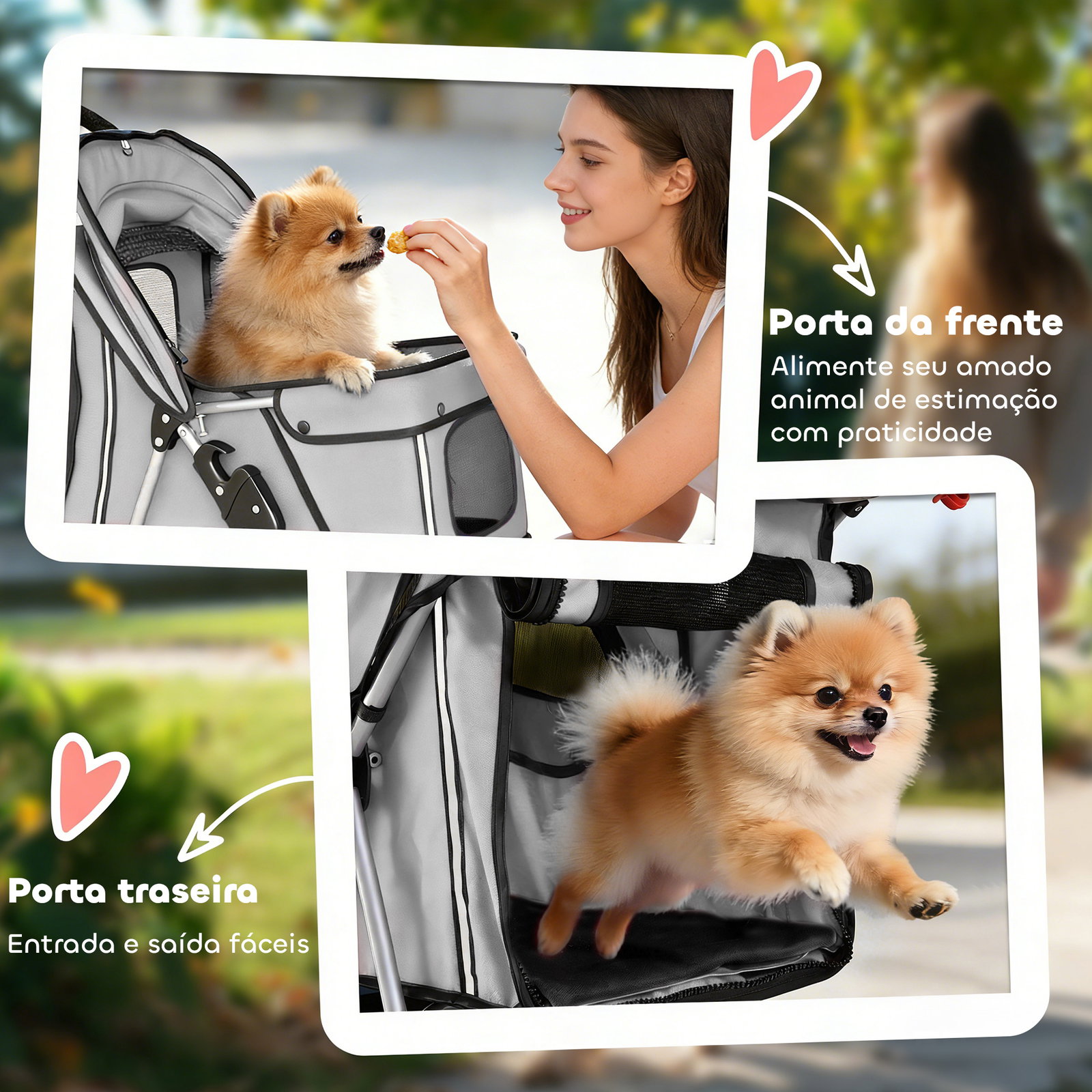 Carrinho de passeio para animais de estimação dobrável com cesta de armazenamento e travão 77x44x102 cm cinza