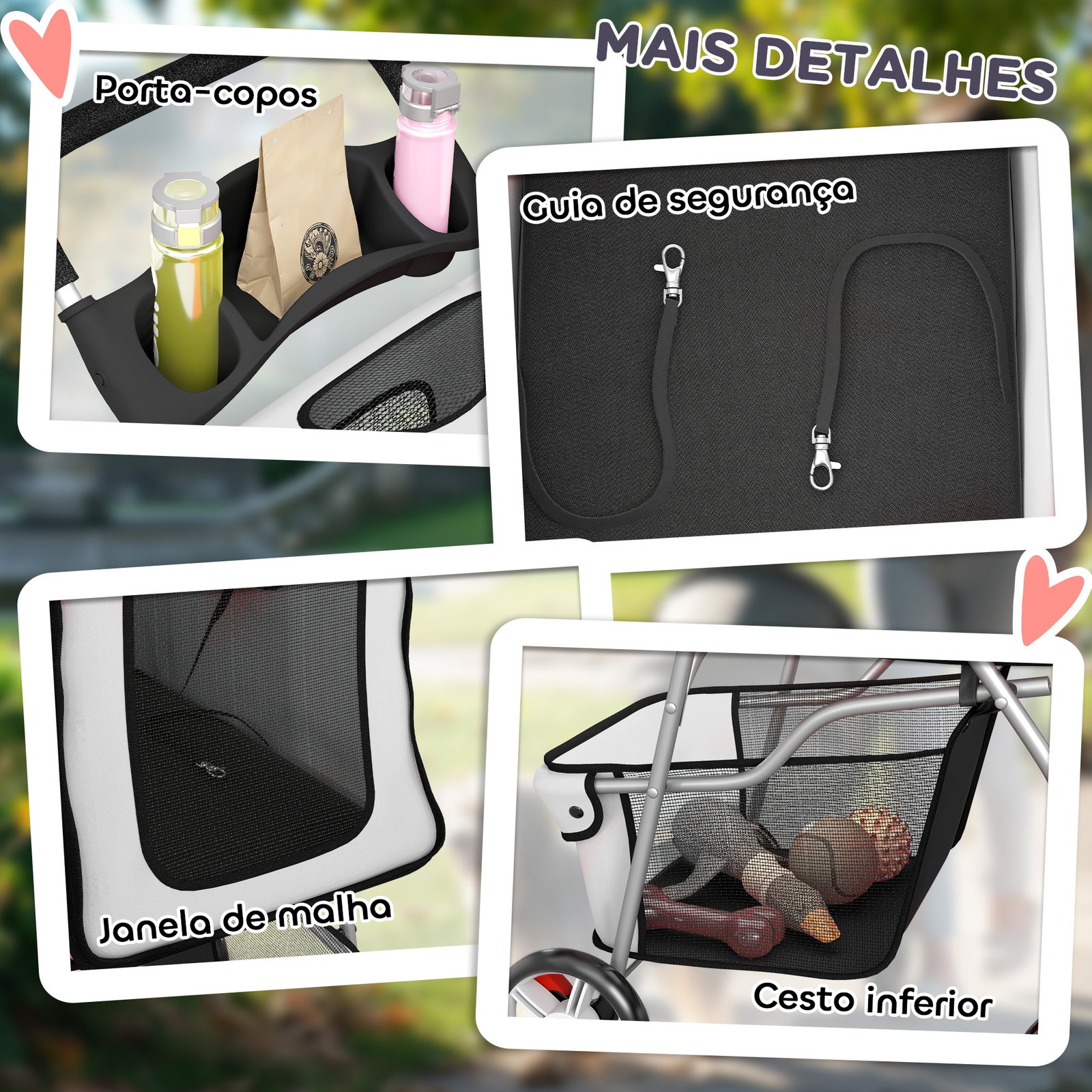 Carrinho de passeio para animais de estimação dobrável com cesta de armazenamento e travão 77x44x102 cm cinza