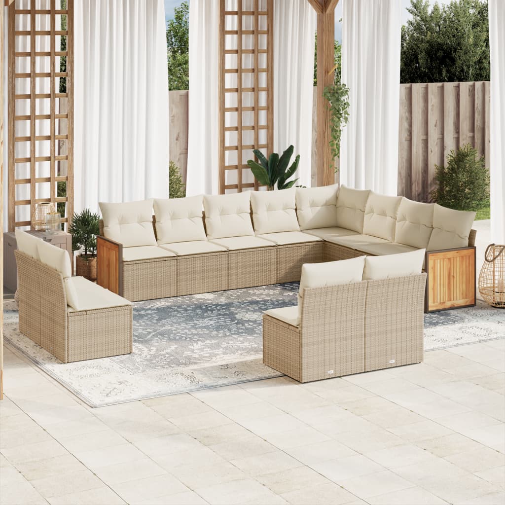 12 Pcs conjunto de sofás p/ jardim com almofadões vime PE bege