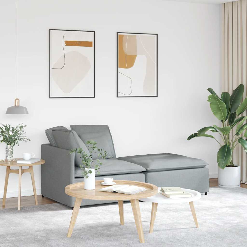 Sofá modular com pufes e almofadas tecido cinzento-claro