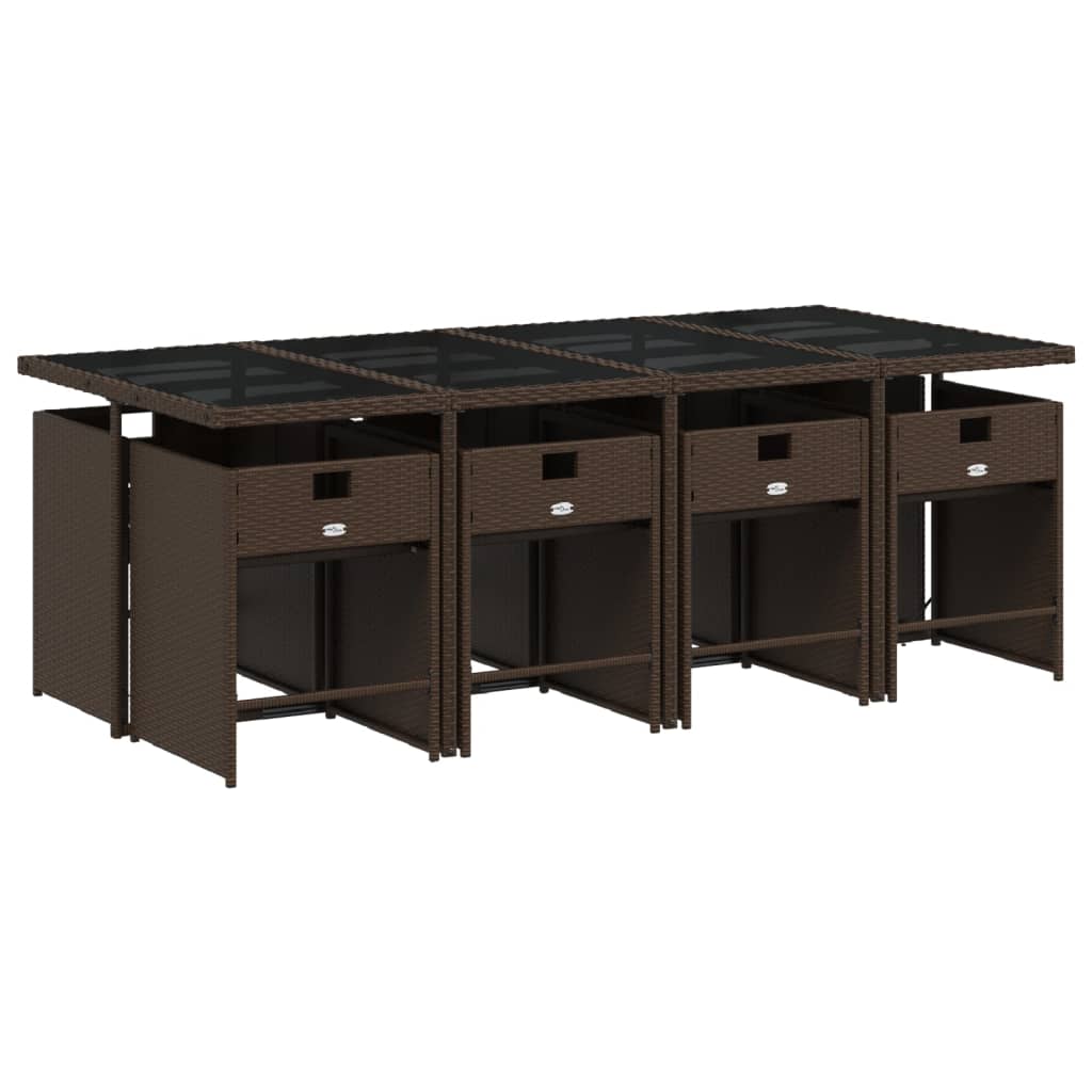 9 Pcs conjunto jantar p/ jardim c/ almofadões vime PE castanho