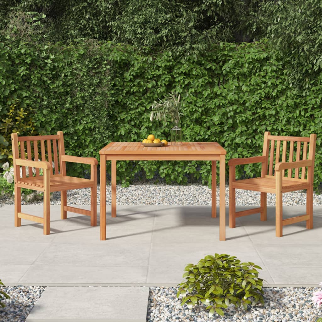 3 Pcs conjunto de jantar para jardim madeira de teca maciça
