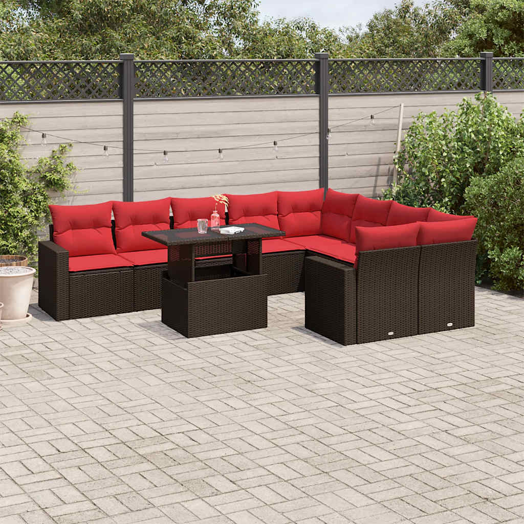 Conjunto de sofá de jardim com 10 peças e almofadas em rattan sintético marrom