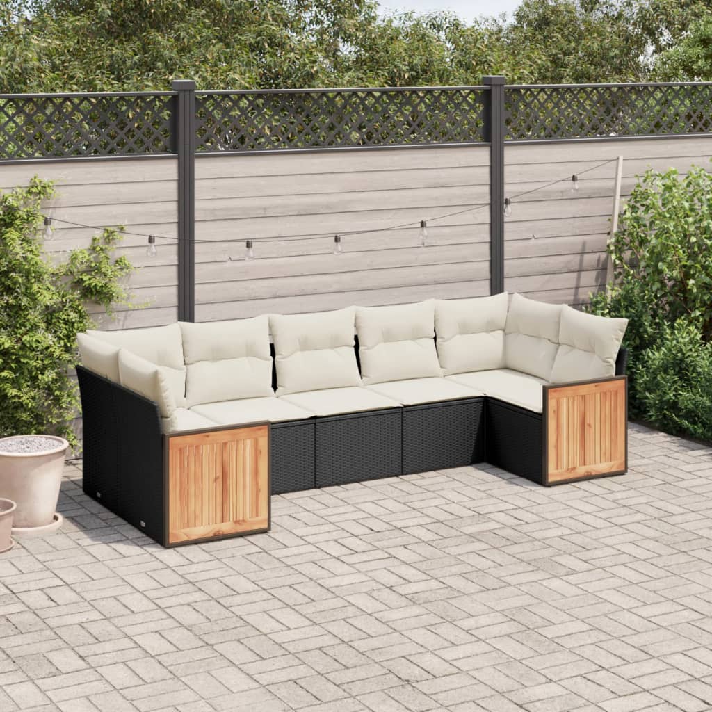 7 Pcs conjunto de sofás p/ jardim c/ almofadões vime PE preto