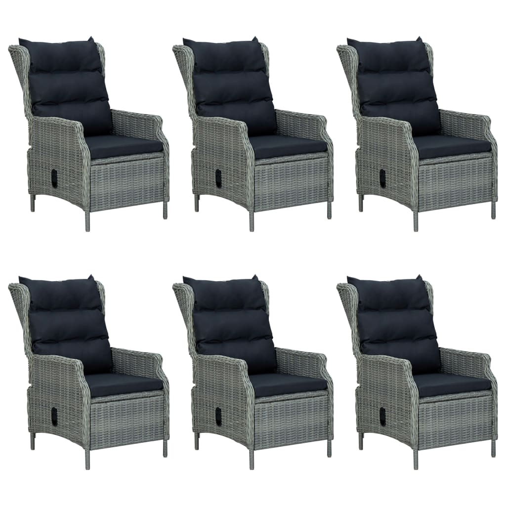 7 Pcs conj. jantar exterior + almofadões vime PE cinzento-claro