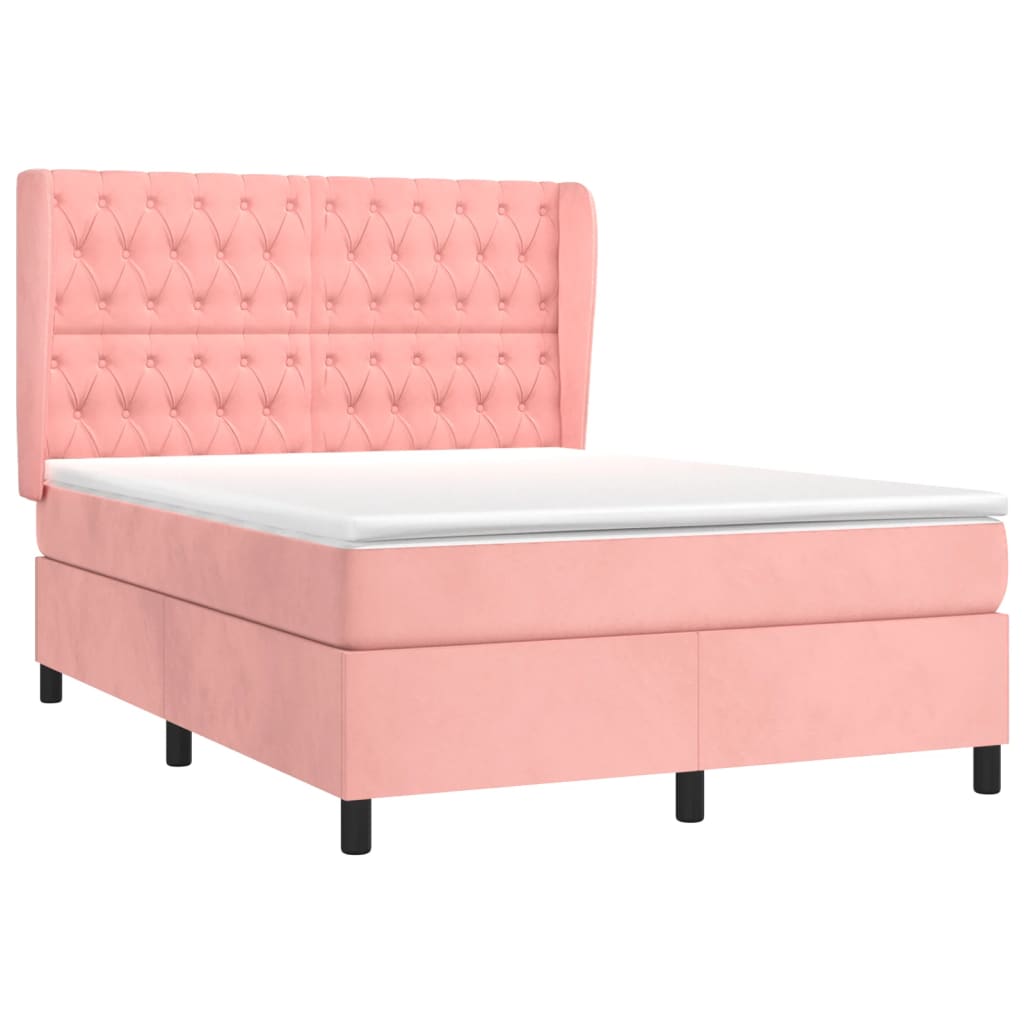 Cama com molas/colchão 140x190 cm veludo rosa