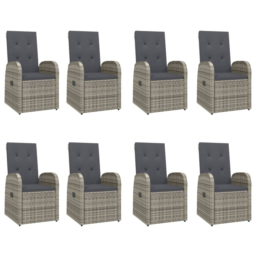 9 Pcs conjunto de jantar p/ jardim c/ almofadões vime PE cinza