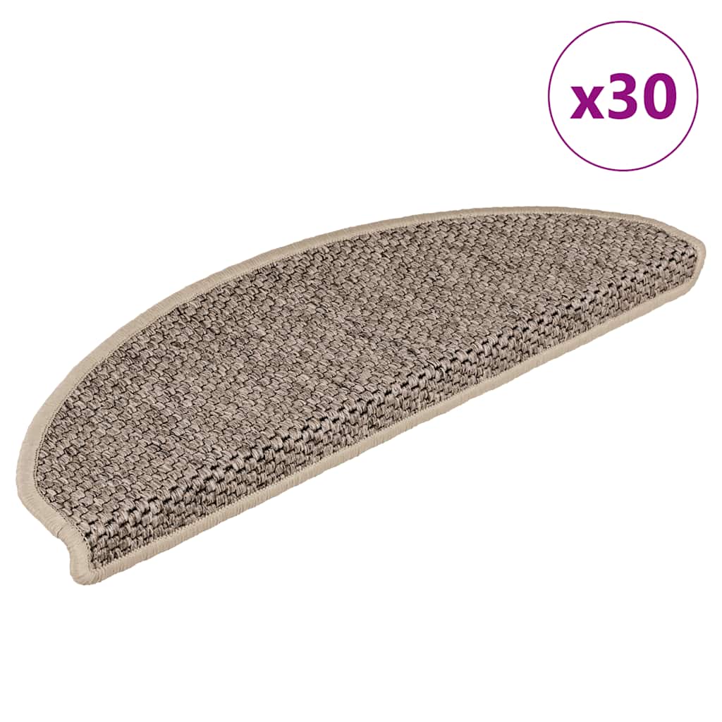Tapetes escada adesivos aspeto sisal 30pcs 65x21x4 bege-escuro
