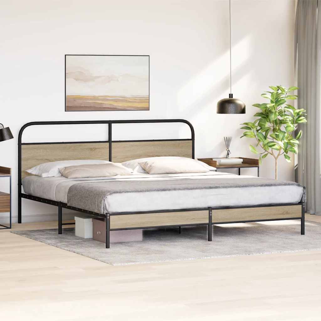 Estrutura de cama sem colchão 180x200cm metal carvalho fumado